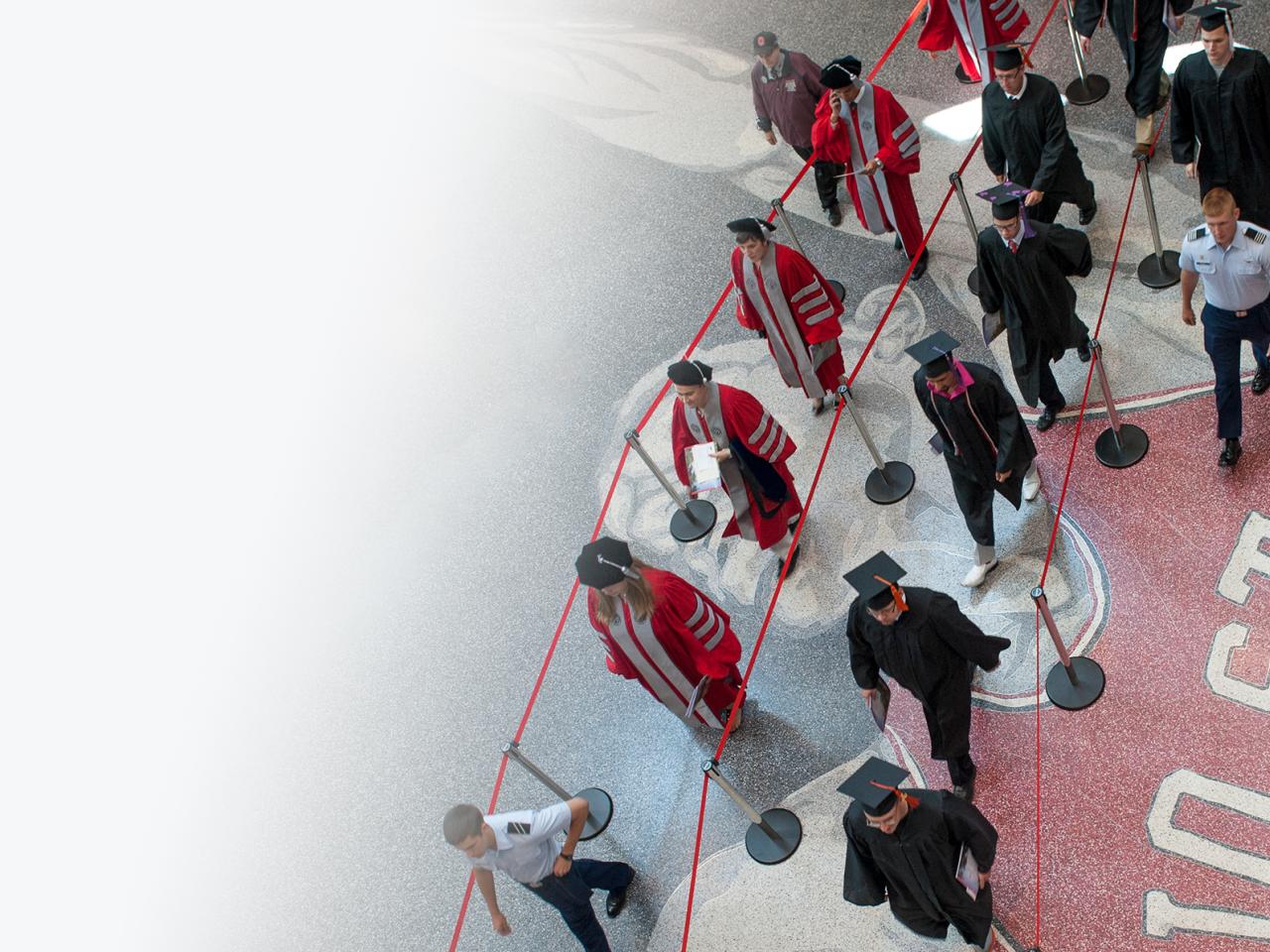 Students walking at Ohio State commencement