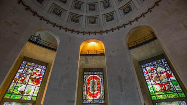 Stained glass in rotunda at Ohio Stadium